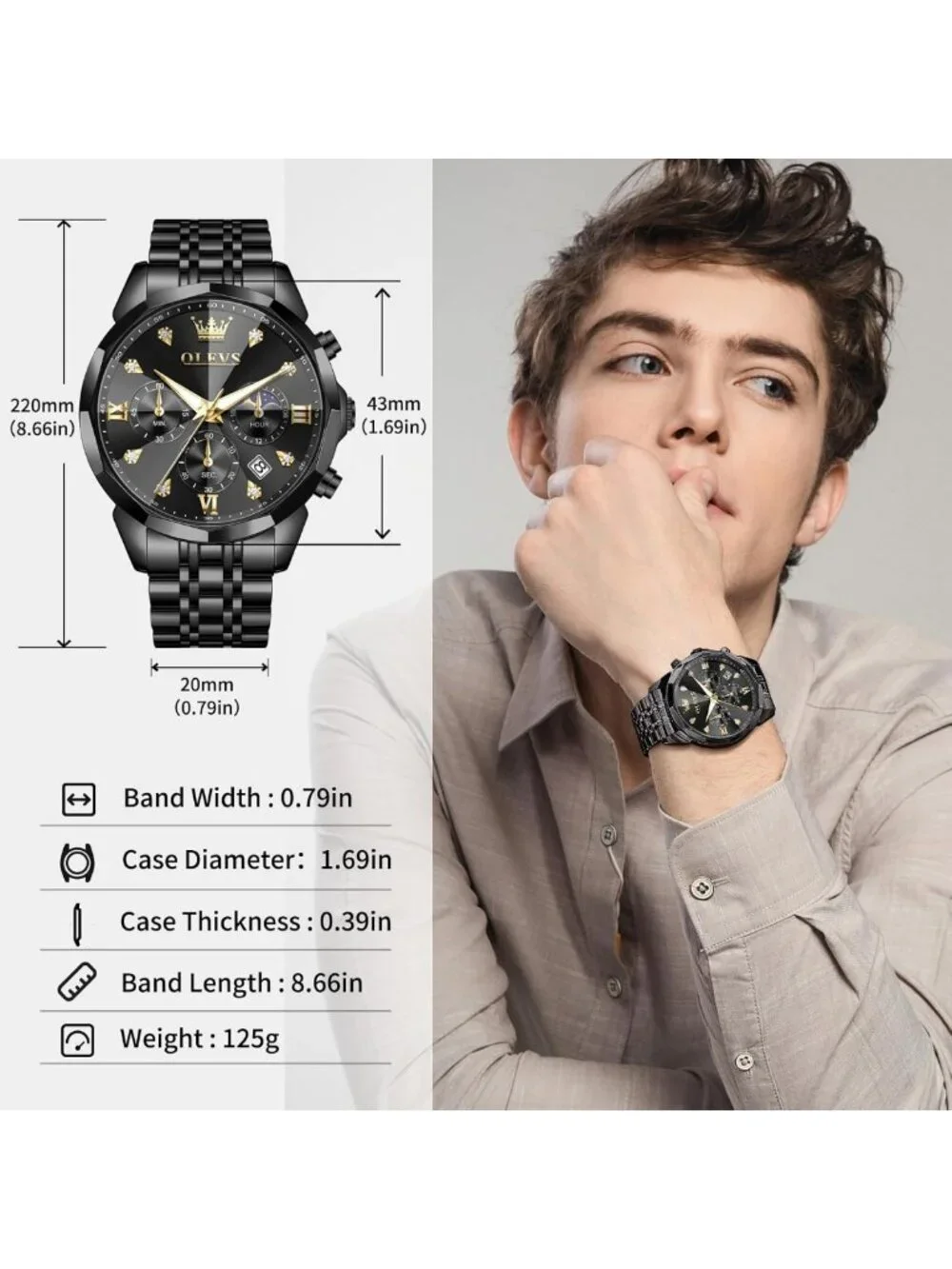 Stylish Stainless Steel Men's Chronograph Watch | Waterproof Big Face Dress